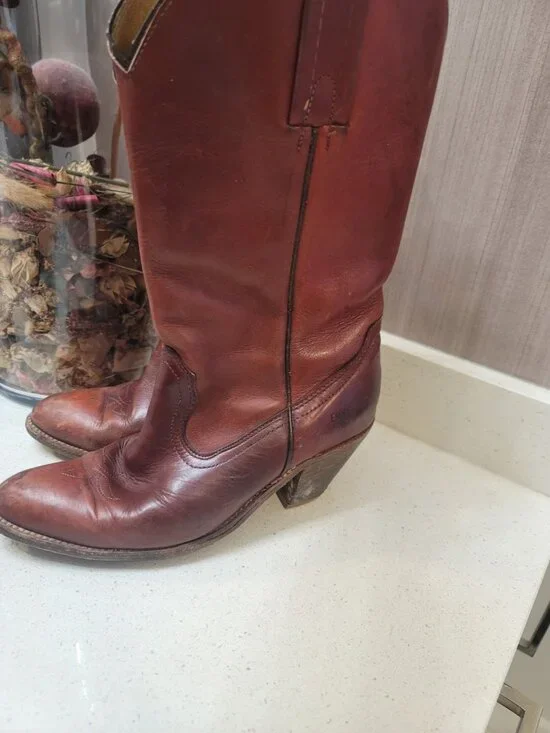 Frye Vintage Leather Brown Cognac Western Cowboy Boots Women’s 8.5 B Patina - Picture 2 of 10